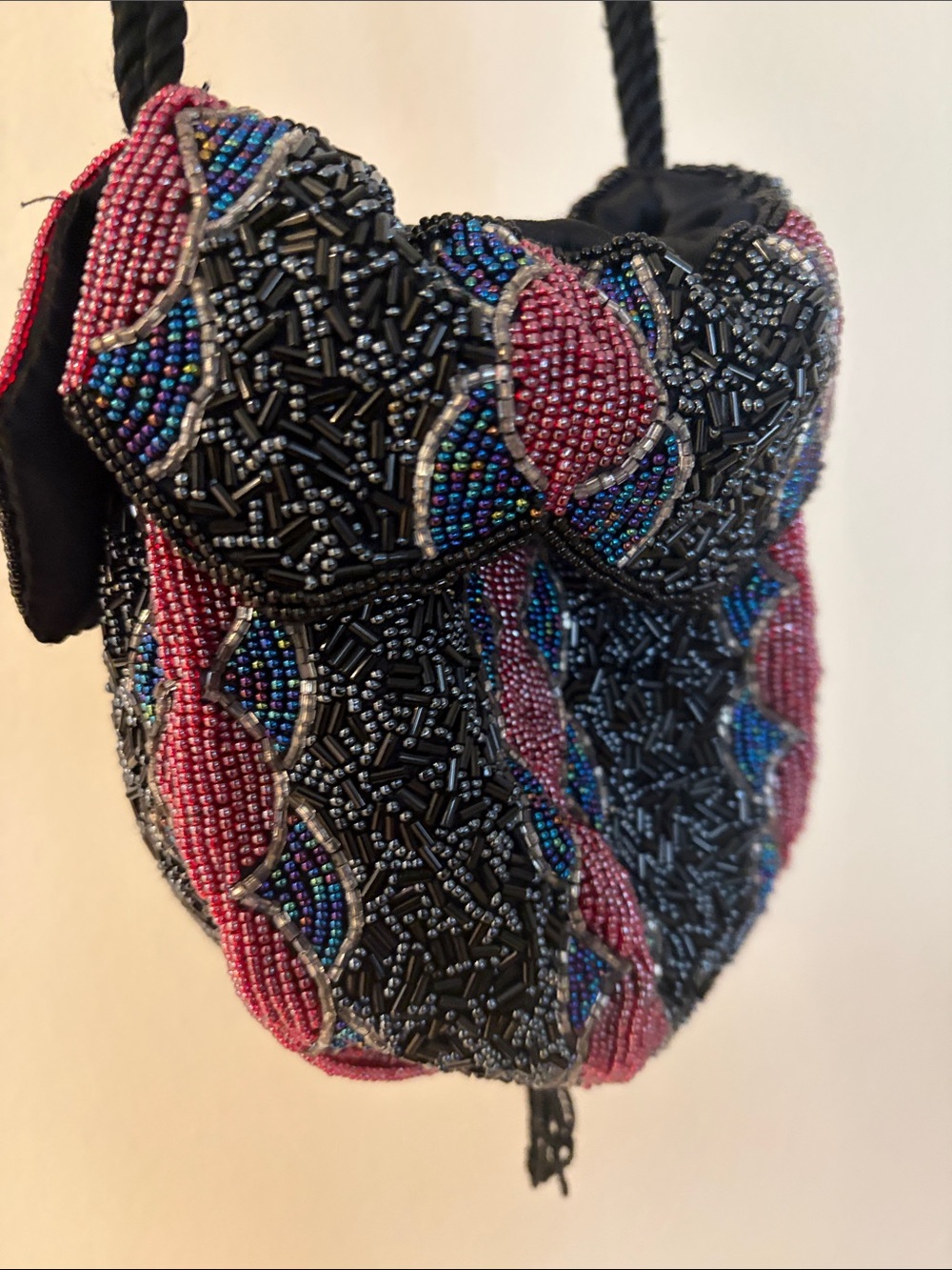 Beaded Mini Bucket Bag in Black